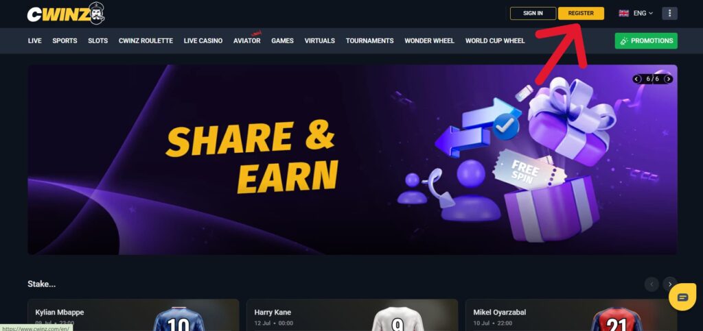 register button cwinz right corner